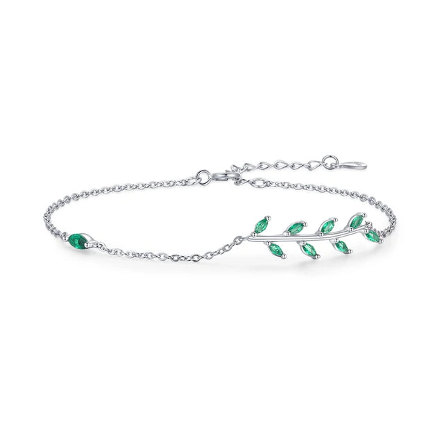 Pulsera Hojas Verdes Plata 925